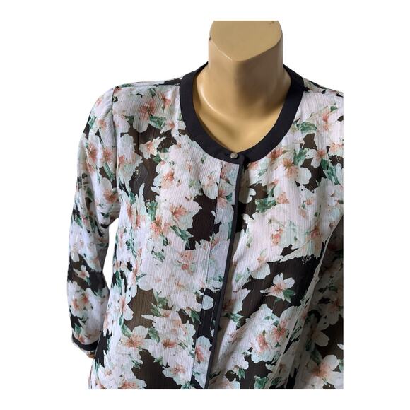 LIZ CLAIBORNE Career Womens Size Medium Sheer Long Sleeve Floral Button Up Shirt - Picture 5 of 7